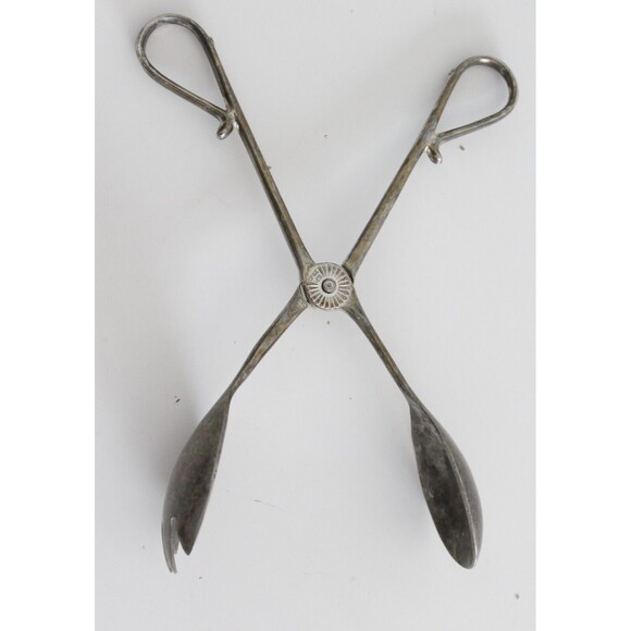 Vintage E.P. Zinc Silver Plate Italy 10.5" Salad Tongs Scissor Style Hinge - Picture 1 of 5